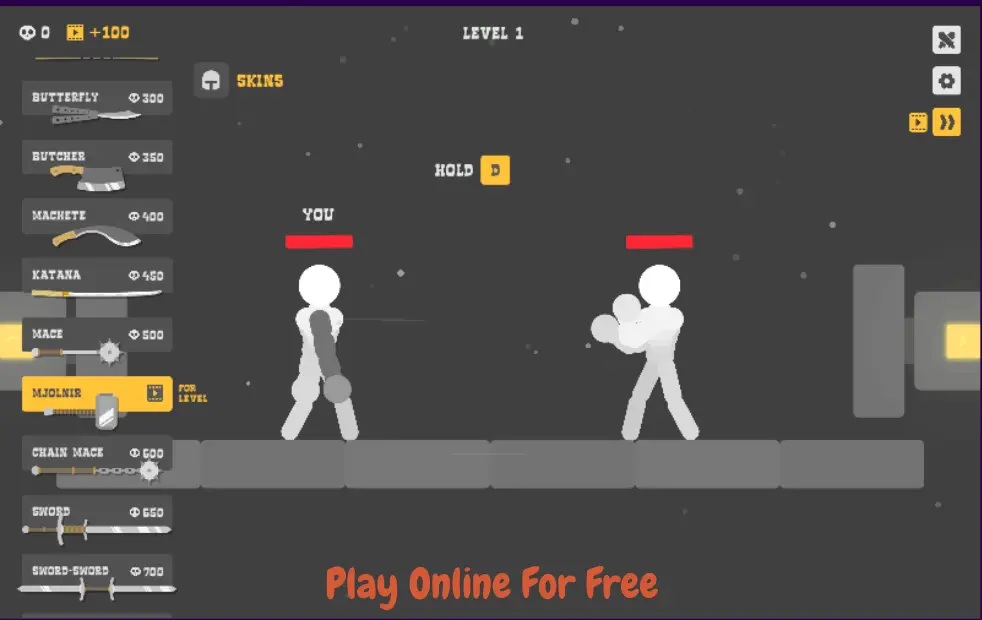 Landing a critical hit in Ragdoll Hit physics game with weapons